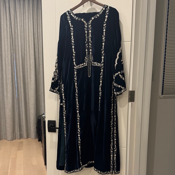 Riffat & Sana Dresses & Skirts - Midnight Black Embroidered Velvet Long Sleeve Maxi Dress